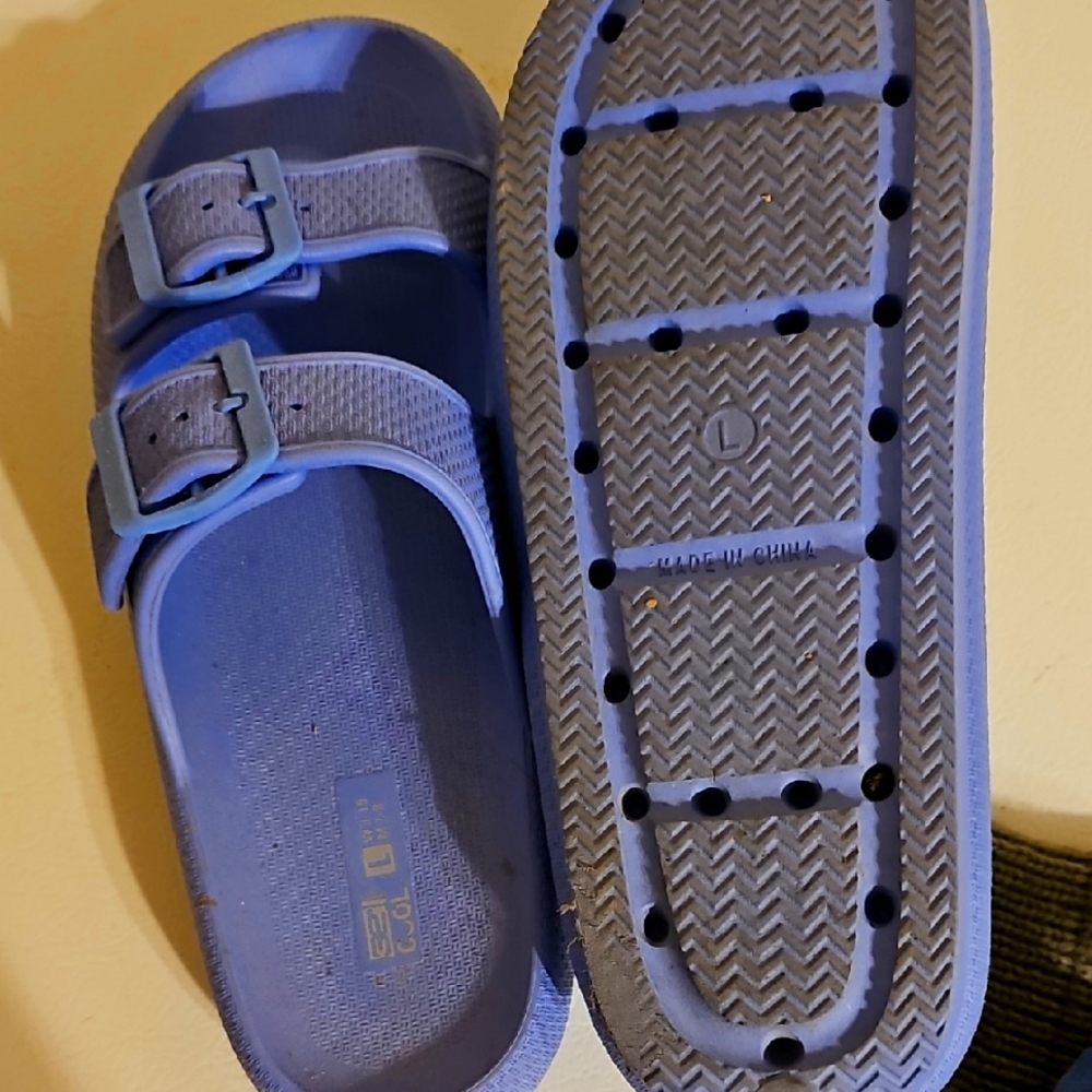 Blue Slide Sandals with Adjustable Straps and Contoured Footbed